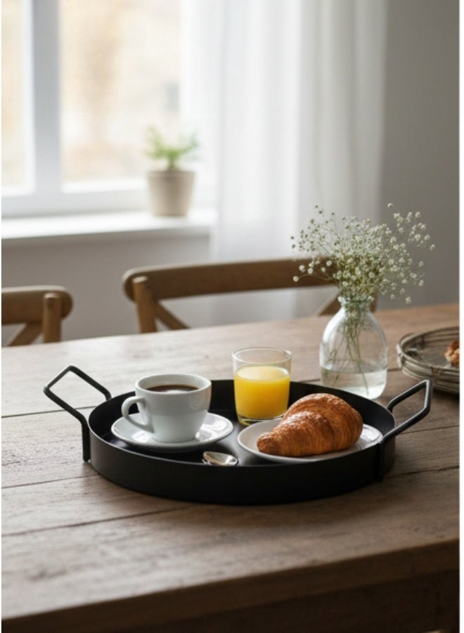 هابي هوم صينية تقديم مدوّرة 25 سم بمقبضين جانبيين – صينية طعام ومشروبات معدنية مقاومة للصدأ والخدوش – تصميم أنيق وعصري متعدد الاستخدام لتقديم القهوة، الشاي، الحلويات، العصائر أو لتنظيم الشموع والعطور والديكور في المطبخ وغرفة المعيشة والضيافة - Image 3